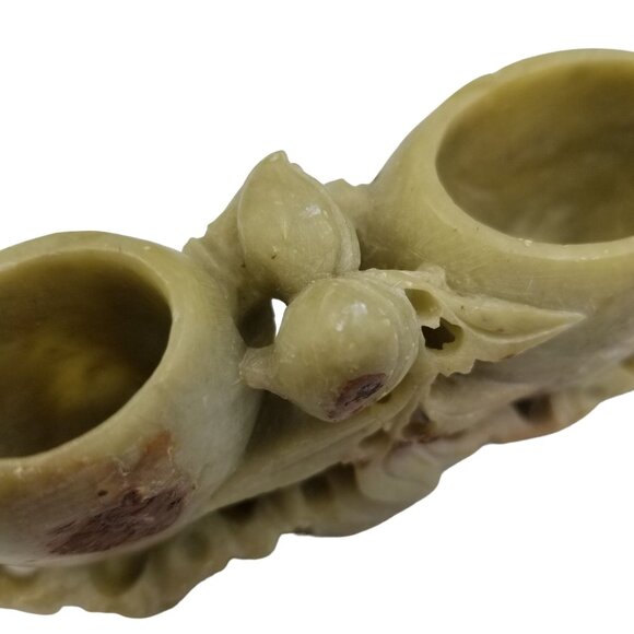 Vintage Chinese Carved Stone Double Vase With Floral Motif - Picture 4 of 12